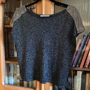 Zara black knit top with rhinestone shoulders